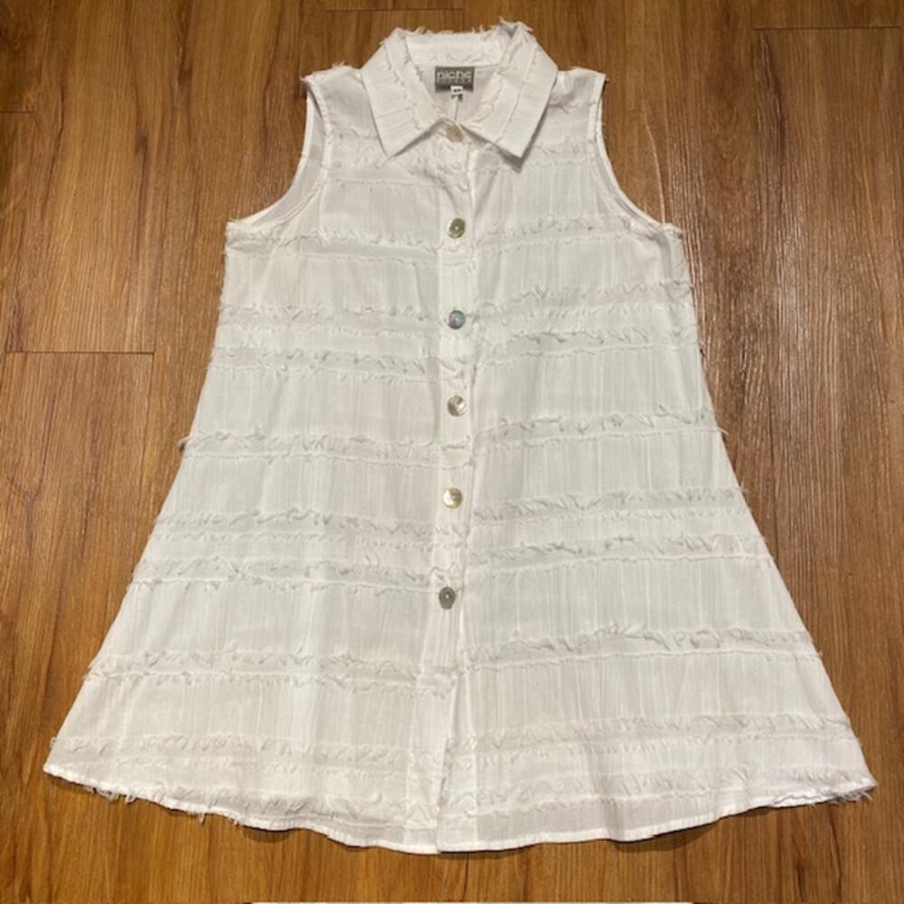 Niche Nilgun Derman Blouse Tunic Dress White‎ Textured Sleeveless Women's XS